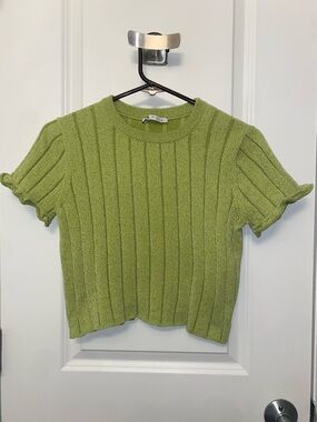 Zara Lime Green Ribbed Knit Top